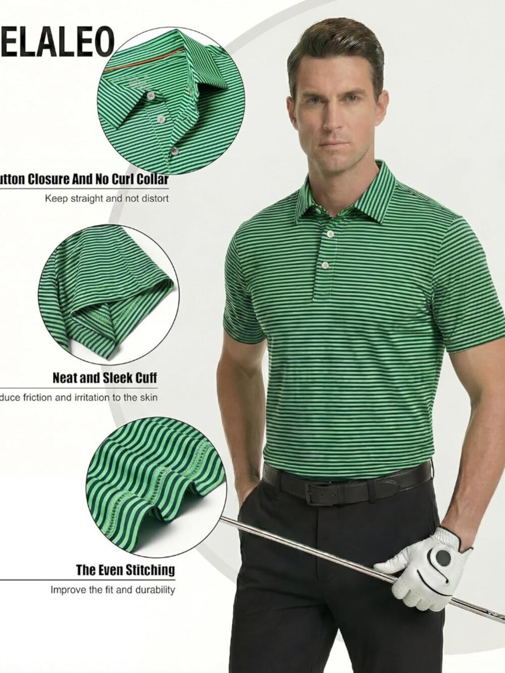 Mens Multicolor Polo Quick Dry Short Sleeve Golf Tee Moisture Wick Shirts - Picture 4 of 6